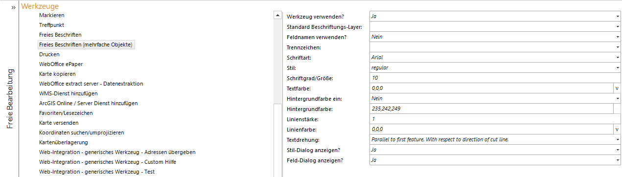 Freies Beschriften Werkzeug Konfiguration