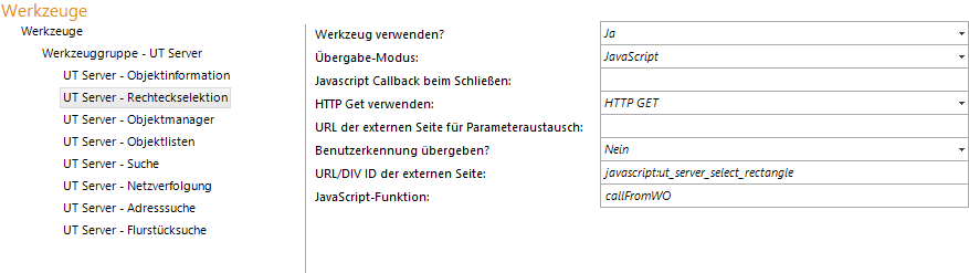 Konfiguration - UT Server - Rechteckselektion