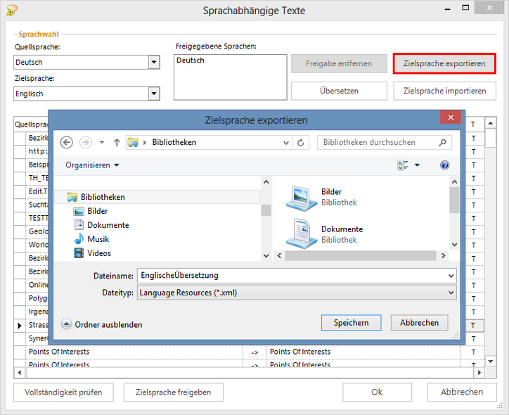 Zielsprache exportieren Zielsprache exportieren