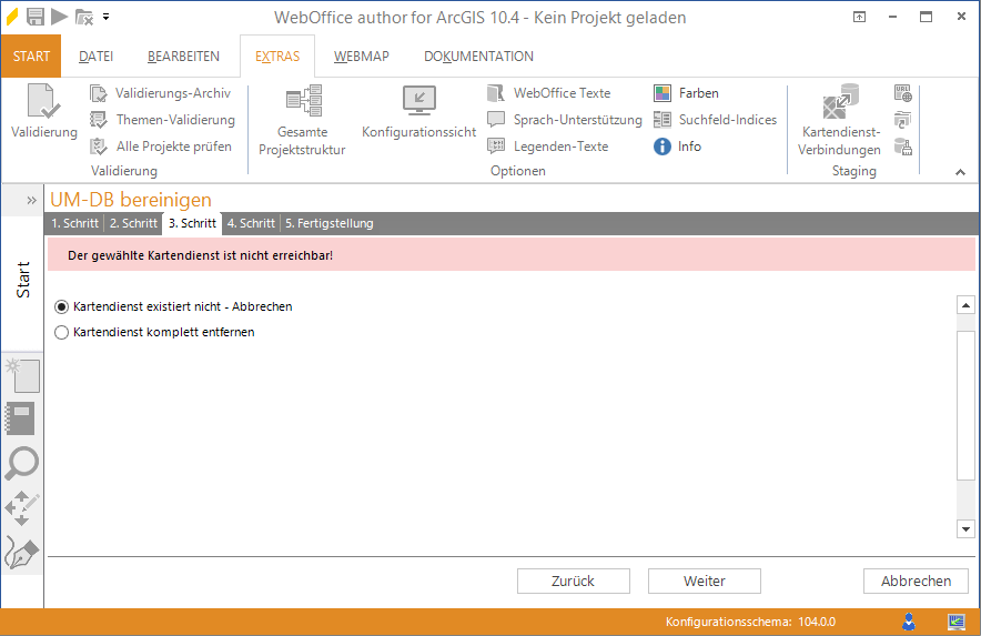 Auswahl der Vorgangsweise bei nicht erreichbaren Kartendiensten