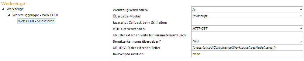 Konfiguration - Web CODI Selektieren