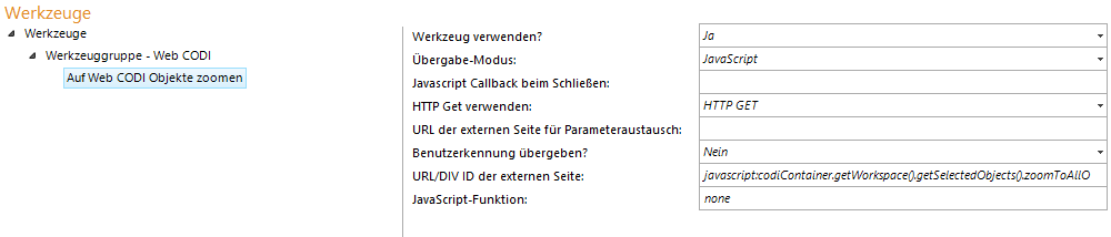 Konfiguration - Auf Web CODI Objekte zoomen Konfiguration - Auf Web CODI Objekte zoomen