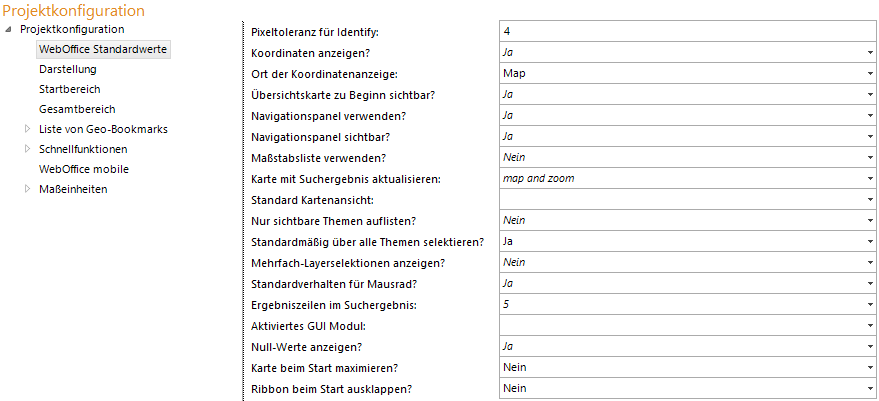 WebOffice Standardwerte