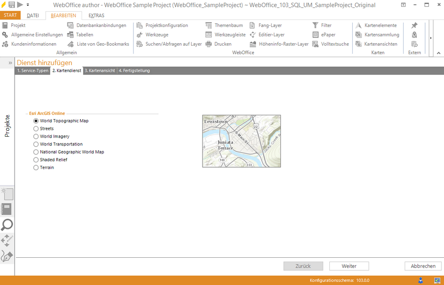 Assistent - "Kartendienst hinzufügen" - Auswahl vordefinierter ArcGIS Online Dienste Assistent - "Kartendienst hinzufügen" - Auswahl vordefinierter ArcGIS Online Dienste