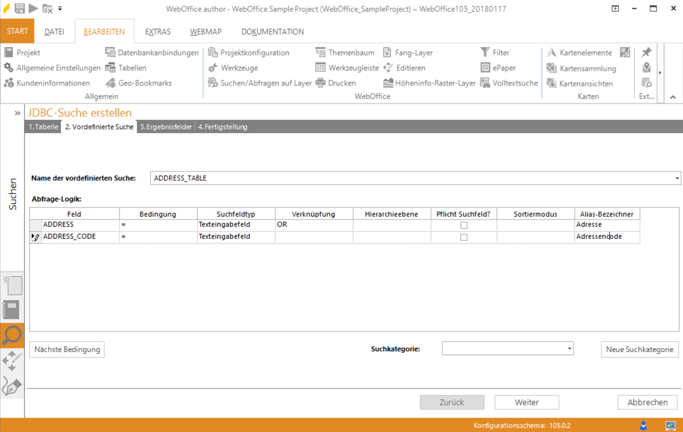 Assistent "JDBC-Suche erstellen" - Erstellung von vordefinierten Suchen Assistent "JDBC-Suche erstellen" - Erstellung von vordefinierten Suchen