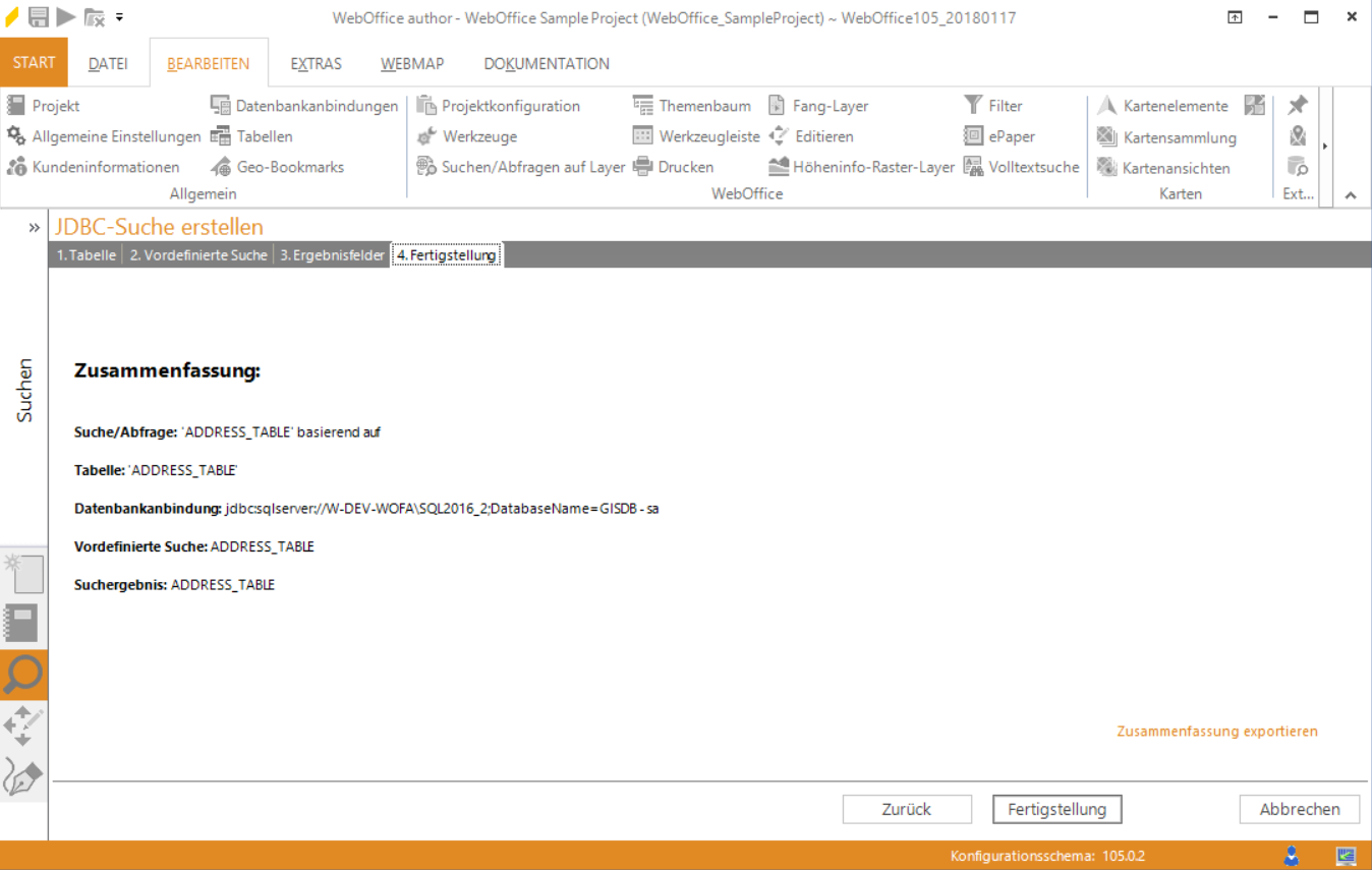 Assistent "JDBC-Suche erstellen" - Zusammenfassung Assistent "JDBC-Suche erstellen" - Zusammenfassung