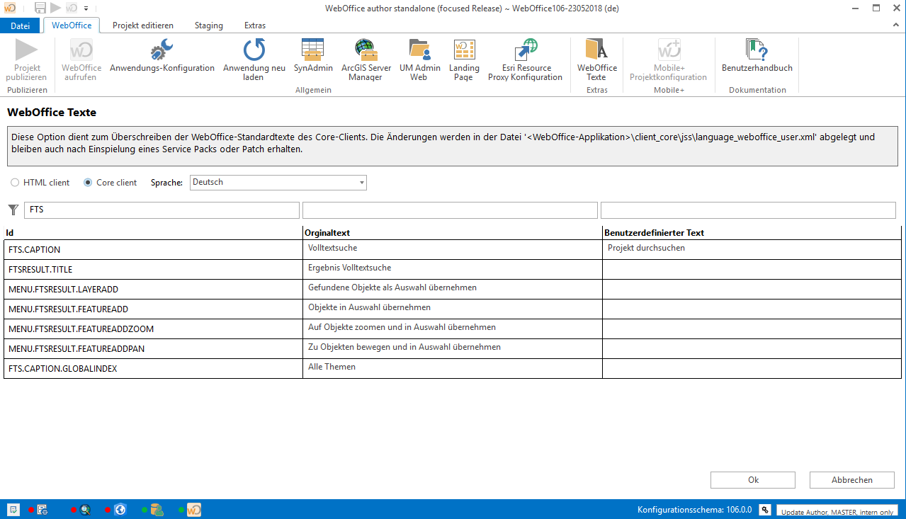 Filtern im WebOffice Texte Dialogfenster