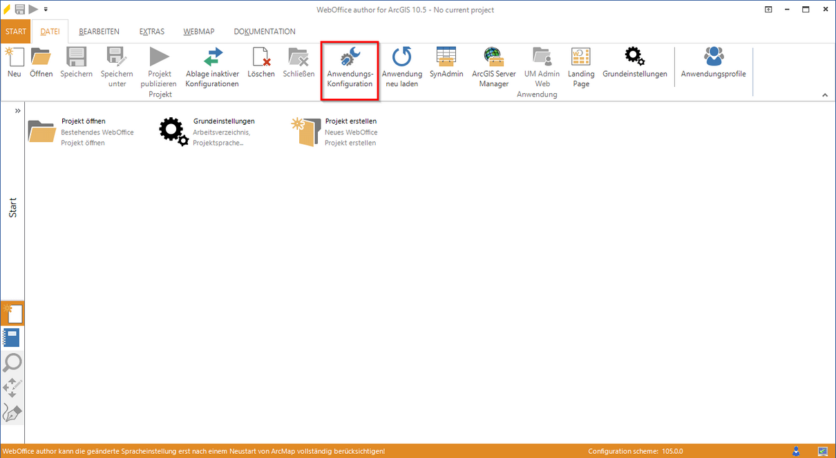 Öffnen der Anwendungskonfiguration Öffnen der Anwendungskonfiguration