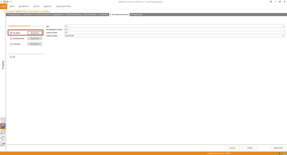 Wizard "Projekt erstellen" - Konfiguration des Nordpfeils&nbsp;