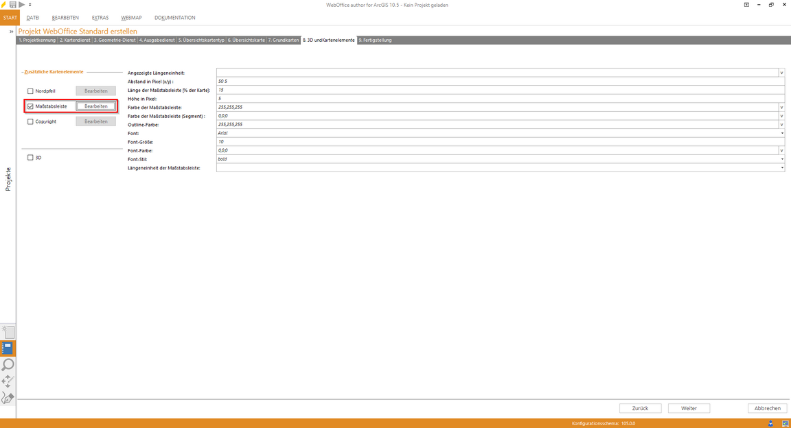 Wizard "Projekt erstellen" - Konfiguration der Maßstabsleiste