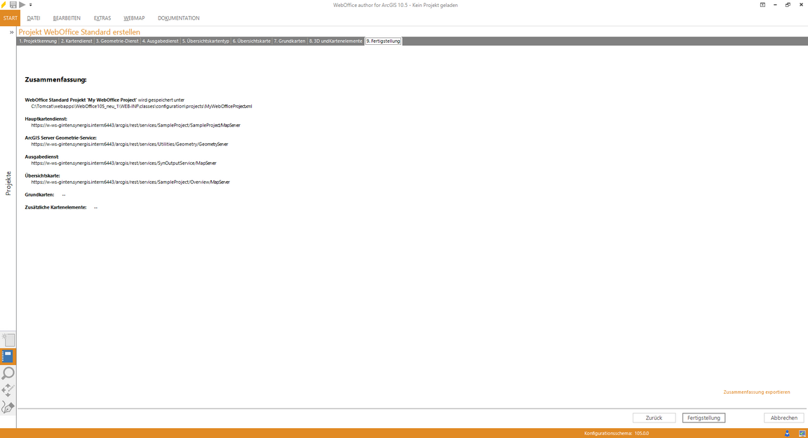 Wizard "Projekt erstellen" - Zusammenfassung