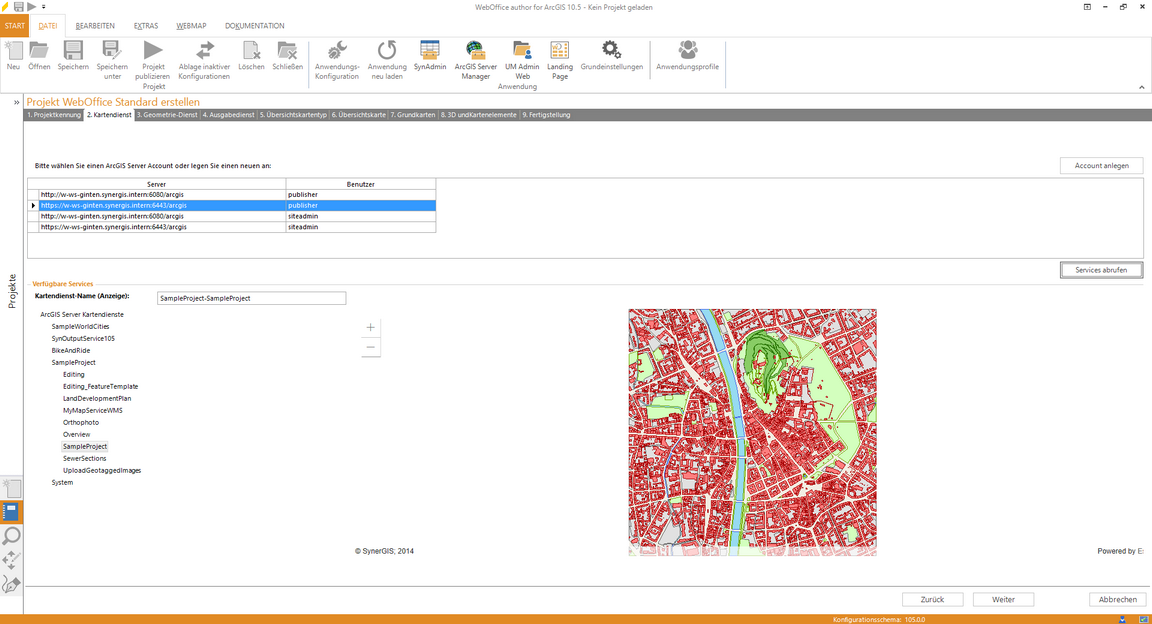 Wizard "Projekt erstellen" - Kartendienst verwenden &nbsp;
