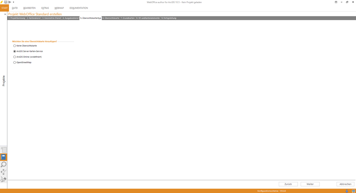 Wizard "Projekt erstellen" - Übersichtskartentyp