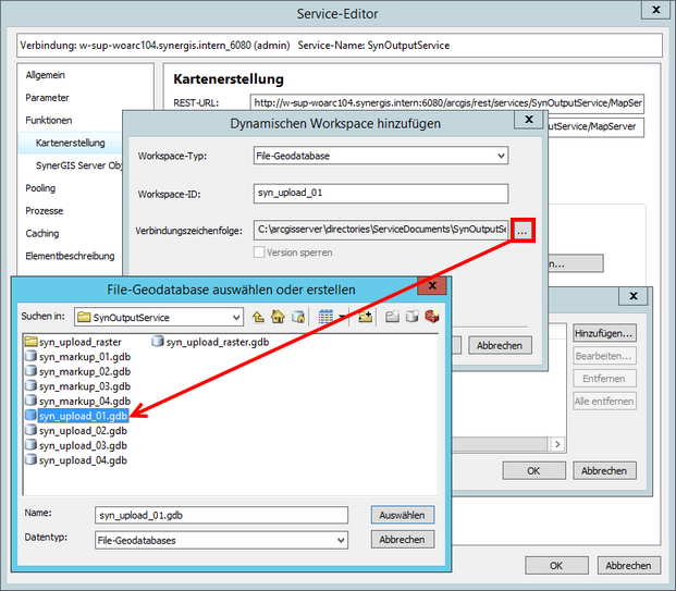 Dynamischen Workspace hinzufügen - Auswahl der File Geodatabase