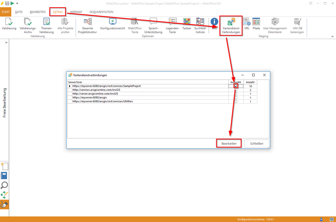 Kartendienstverbindungen ändern
