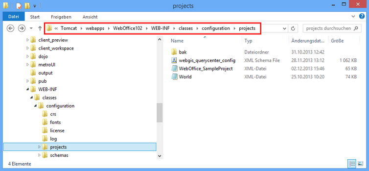 WebOffice 10.6 Ordner projects