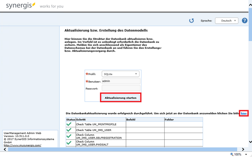 Erstellen oder Aktualisieren des Datenmodells im UserManagementAdminWeb