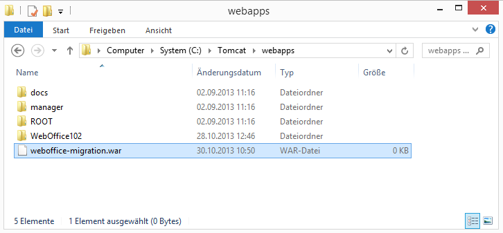 Tomcat-Web-Anwendungsverzeichnis mit weboffice-migration.war Tomcat-Web-Anwendungsverzeichnis mit weboffice-migration.war