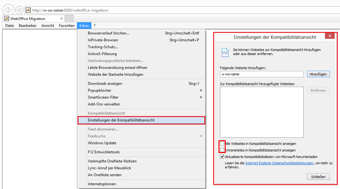 Einstellungen der Kompatibilitätsansicht ändern im Internet Explorer Einstellungen der Kompatibilitätsansicht ändern im Internet Explorer