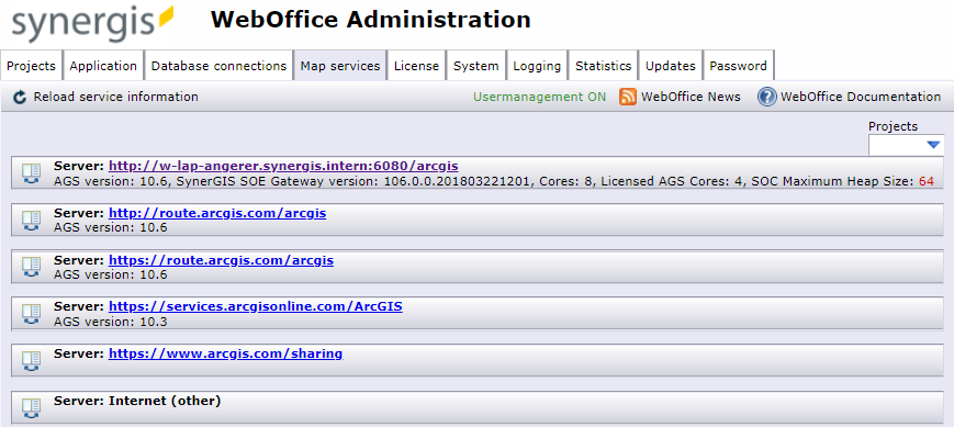SynAdmin map services tab