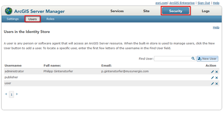 Configured users in ArcGIS Server Manager Configured users in ArcGIS Server Manager