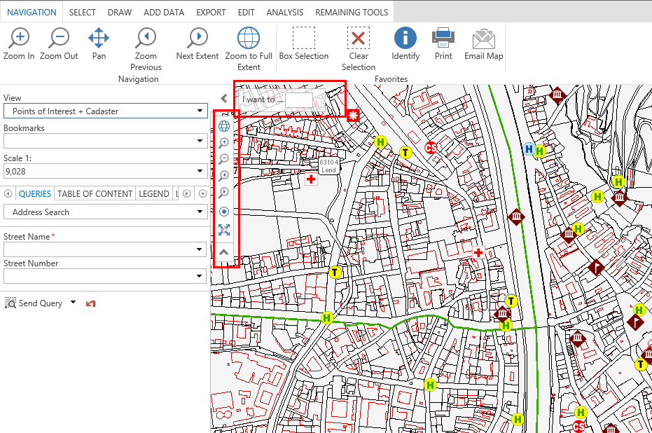Extended functions in the main map display of WebOffice core client Extended functions in the main map display of WebOffice core client