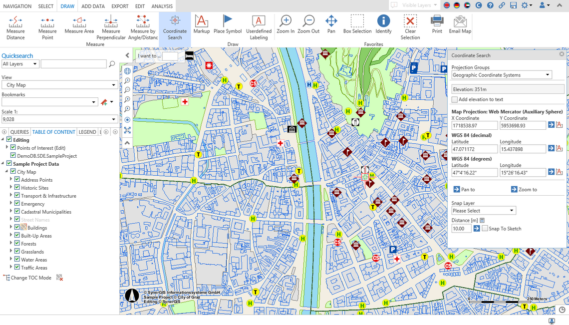 Display and move coordinate by clicking into the map in the WebOffice core client