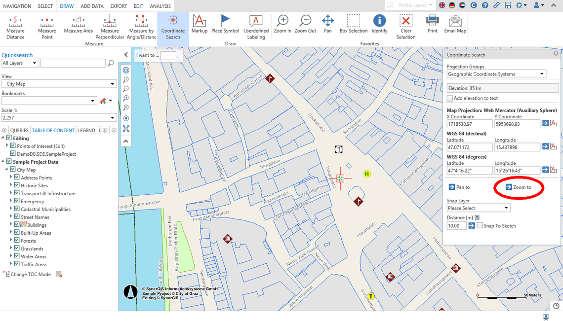 Zoom to coordinates in the WebOffice core client