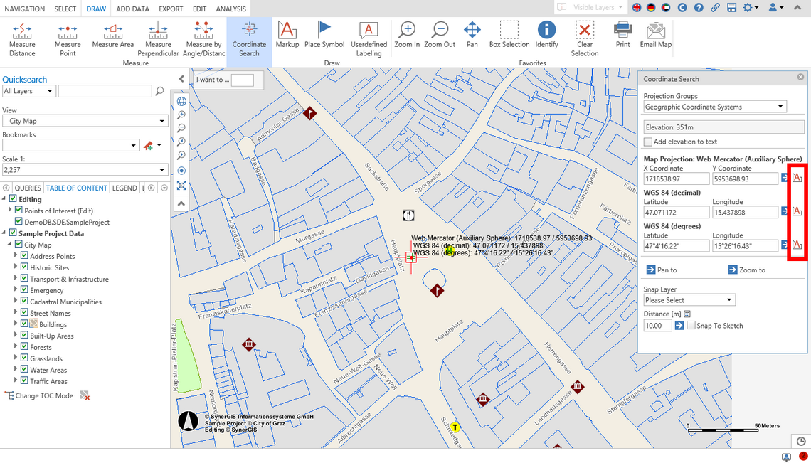 Label coordinates in the WebOffice core client