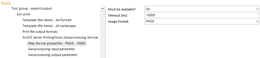 Map service properties configuration