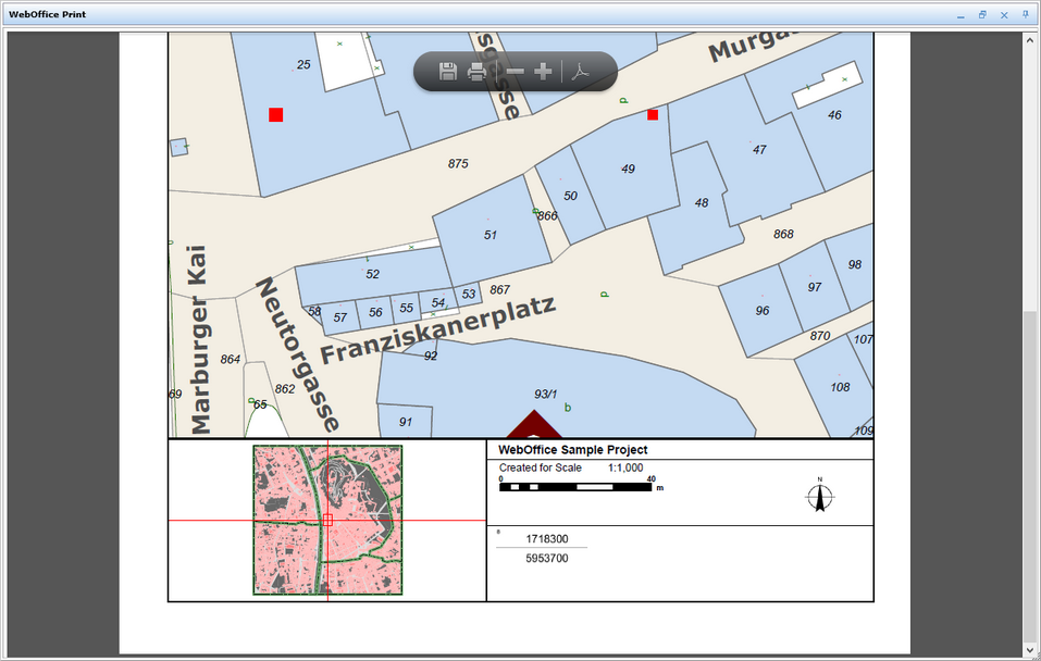 Horizontal coordinate marker displayed on the print output
