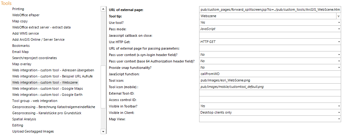 Configuring a custom tool for Web Scene