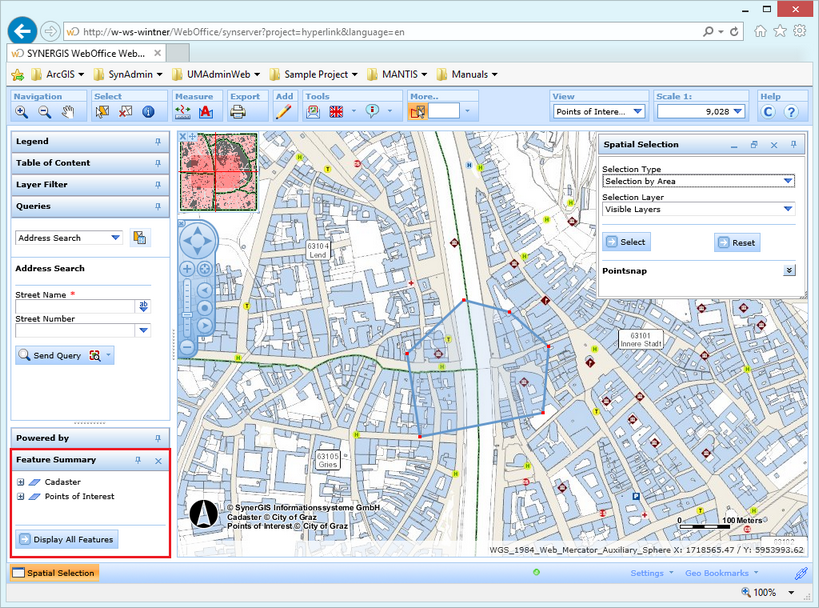 Feature summary representing results of a multiple layer selection