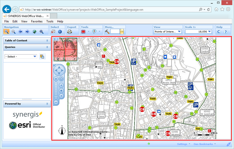 The main map display of the WebOffice html client