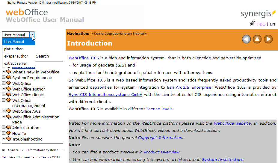 Drop down list of additional manuals