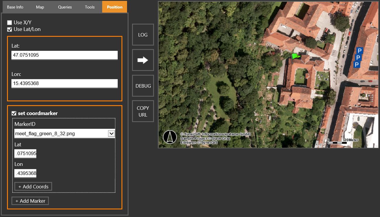WebOffice map widget testcontainer - Position