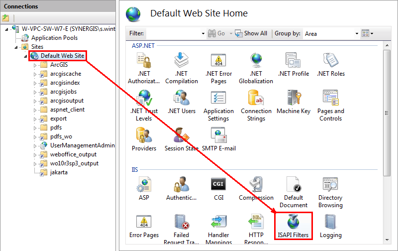 Go to Default Web Site and open ISAPI Filters in IIS Manager