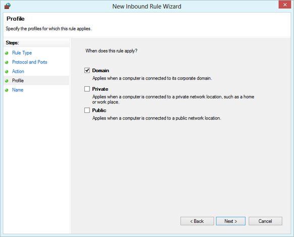 Windows Firewall with Advanced Security - choose the profile Windows Firewall with Advanced Security - choose the profile