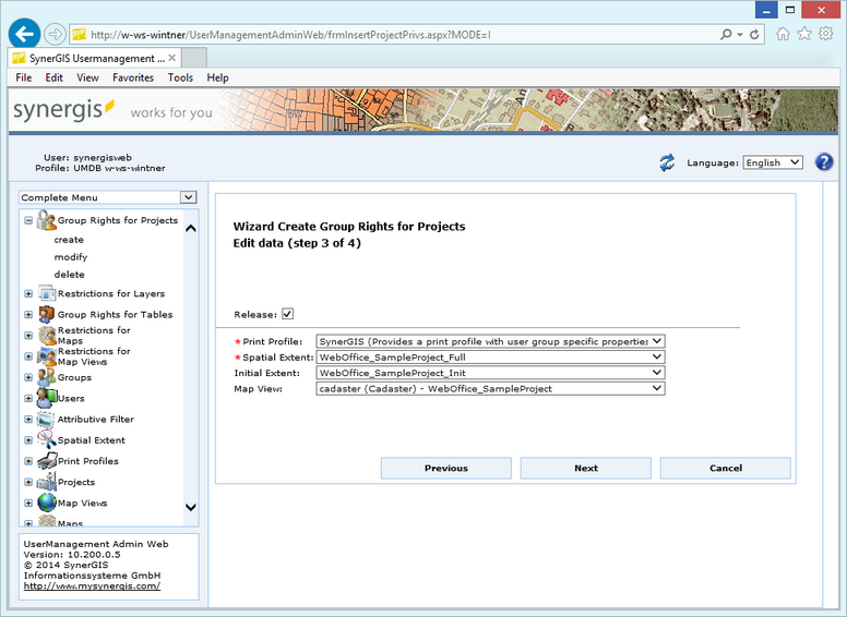 Group rights for projects - step 2 edit data