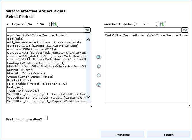 UserManagement Admin Web - select projects for effective project rights