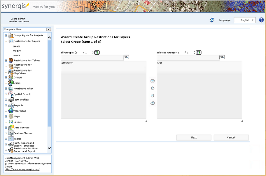 Create group restrictions for layers - step 1 select group