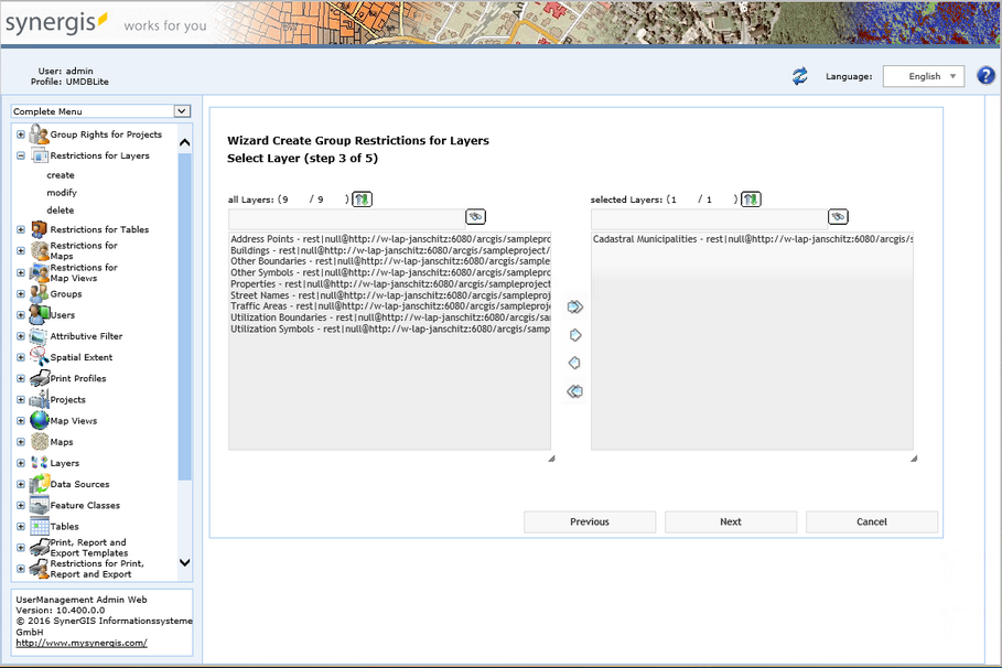Create group restrictions for layers - step 3 select layer