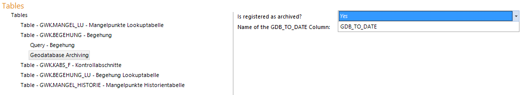 Geodatabase Archiving configuration Geodatabase Archiving configuration
