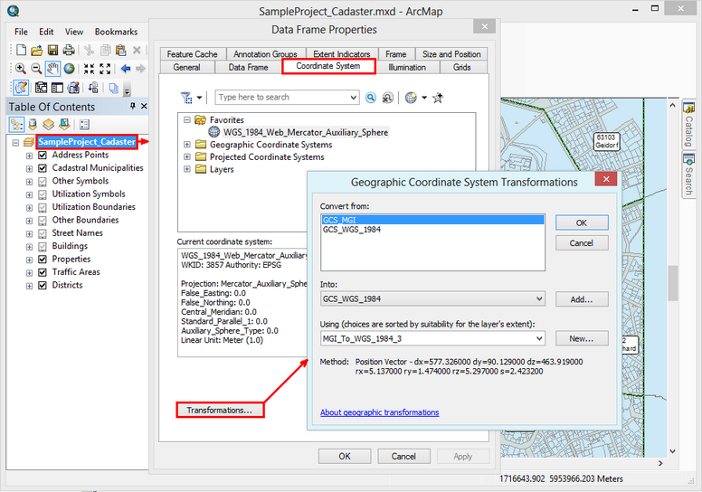 Configuration of the transformation to the geolocator in ArcMap