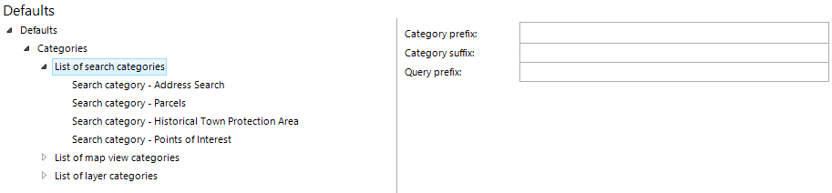 List of search categories configuration List of search categories configuration