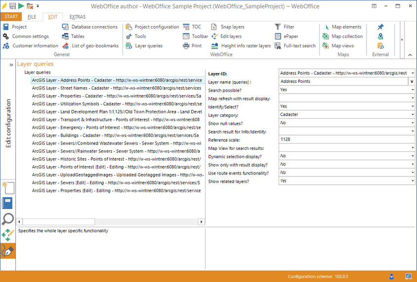 Configuration tree on the left, configuration form on the right