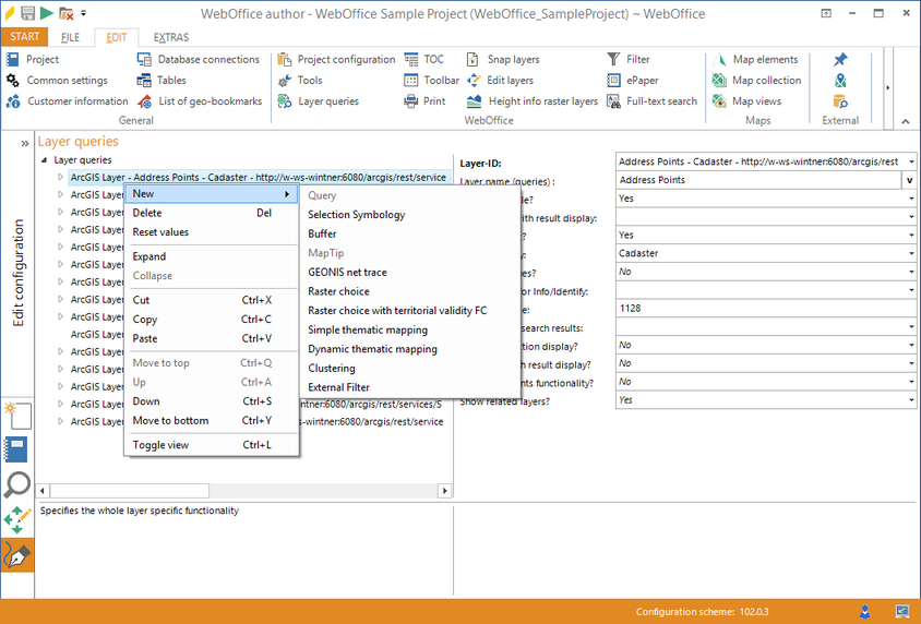 Context menu of the configuration tree