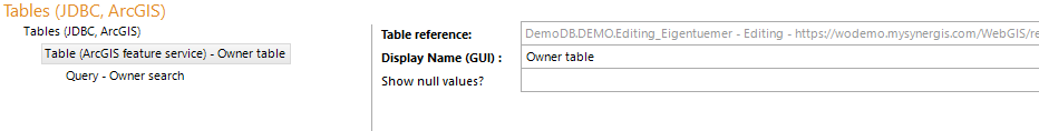 Table configuration (ArcGIS Feature Service)