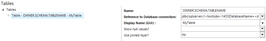 Table (JDBC) configuration