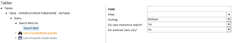 Search field list and search field